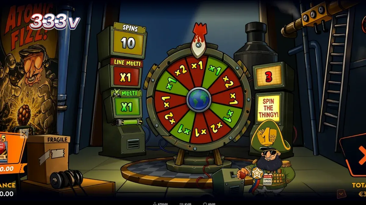 Tampilan visual slot Enriched dengan tema nuklir retro-futuristik